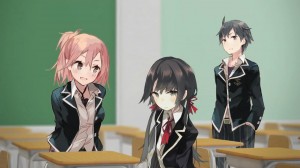 The main characters. From the left, Yuigahama Yui, Yukinoshita Yukino, and Hikigaya Hachiman.