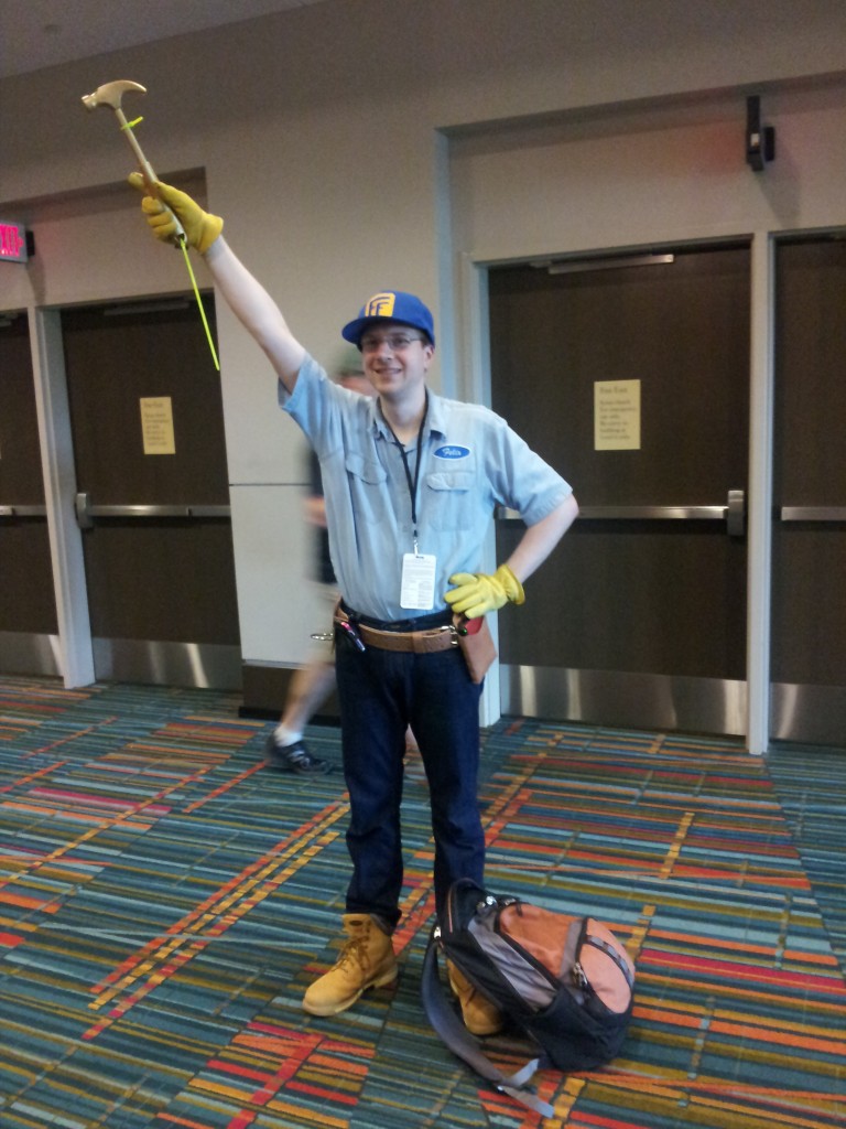 Fix-It Felix Jr. poses on the top floor of the convention center.