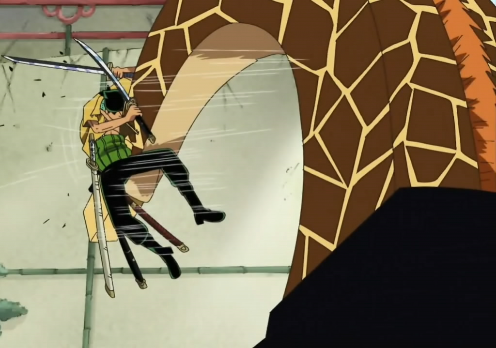 Kaku uses his giraffe powers against Zoro in one of the most epic fights in anime.