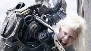 Chappie, seen here protecting Yolandi from some of Lady Gaga's hired goons.